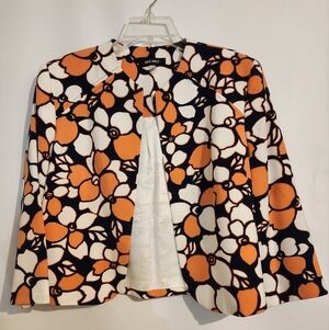 Nine West Women's Blazer Orange Blue and White Floral Jacket 14 Fully Lined